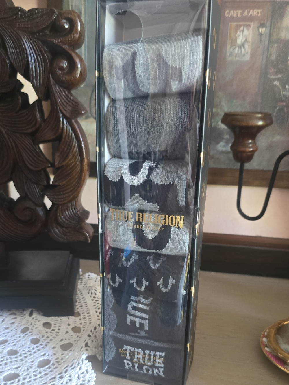 True Religion Men's Crew Socks - Gray and Black Gift Set.